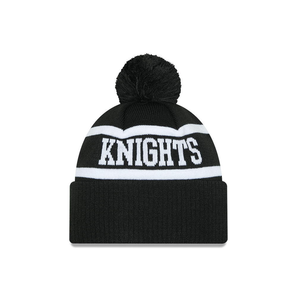 Newcastle Knights Beanie - 2025 NRL Black White Pom Knit - New Era
